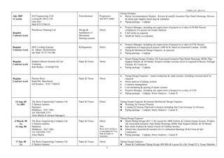 GARY_CV_2015-15
6
July 2007
12 weeks
SLP Engineering LTD
Lowestoft, NR32 1XF
Gary Parr
Mob 07515796125
Petrochemical Progressive
020 8971 8888
Piping Designer
• Mersk Accommodation Module - Review & modify Isometric Pipe Detail Drawings. Review
& check pipe Support detail drgs & schedules.
• Piping package - Cadpipe
Regular
Contract work
Warehouse Planning Ltd Design &
Installation of
Mezzanine
flooring systems
Direct
• Projects Manager, including site supervision of projects to a value of £0.8M. Recent
completion of a project for Ocado Hatfield
• CAD works as required
• Health & Safety co-ordinator
Regular
Contract work
IMA Cooling Systems
St. Albans, Hertfordshire
Ian Nash 01727 841366
Refrigeration Direct
• Projects Manager, including site supervision of projects to a value of £1M. Recent
completion of a large glycol project (ABS & St. Steel) in Greenford London - £0.8M.
• Piping & Mechanical Design Engineer, as required
• Piping package - Cadpipe
Regular
Contract work
Kadant Johnson Systems Int Ltd
Yorkshire
Bob Walker - 01943607550
Paper & Tissue Direct
• Steam Piping Design. Produce All Associated Isometric Pipe Detail Drawings, BOM, Pipe
Support Details, & 3D Model. Projects include overseas travel as required to Russia, Portugal
Ukraine, & Croatia etc
• Piping package - Cadpipe
Regular
Contract work
Parsons Reiss
Radcliffe, Manchester
Jeff Kinsley – 0161 7246634
Paper & Tissue Direct
• Piping Design Engineer – steam/condensate &, pulp systems, including overseas travel as
required
• Stress analysis of piping systems
• Contracts management
• Cost estimating & quoting of steam systems
• Projects Manager, including site supervision of projects to a value of £1M
• Piping package - Cadpipe, Stress Analysis – Caesar II
14 Aug. 00
To 2001
The Reiss Engineering Company Ltd
2 Dalston Gardens
Stanmore
Middlesex HA7 1BQ
Tel: 020 8204 7155
Anna Martin (Contracts Manager)
Paper & Tissue Direct Piping Design Engineer & General Mechanical Design Engineer
Working On Various Projects
Costing Of Various Pipework Contracts Including Site Visit Overseas To Norway.
Piping package - Cadpipe, Stress Analysis – Caesar II
6 March. 00
To
14 Aug. 00
The Reiss Engineering Company Ltd
2 Dalston Gardens
Stanmore
Middlesex HA7 1BQ
Tel: 020 8204 7155
Anna Martin
Paper & Tissue Direct
Note
Reiss were acting as
a consultant for Visy
Pulp & Paper in
Australia.
Piping Design Engineer
Steam Piping Design (B31.1) & Layout for ABB Turbine & Turbine bypass System. Produce
All Associated Isometric Pipe Detail Drawings, BOM, Pipe Support Details, & 3D Model.
Run stress Analysis & Assess Forces on Turbine nozzles.
Attend Site (Australia & Sweden) for Co-ordination Meetings With Client & Sub
Contractors.
Piping package - Cadpipe, Stress Analysis – Caesar II
17 Jan. 00
To
The Reiss Engineering Company Ltd
2 Dalston Gardens
Paper & Tissue Direct Piping Design Engineer
Steam & Condensate Piping Design (BS 806) & Layout for a Re-Vamp Of A Tissue Machine
 
