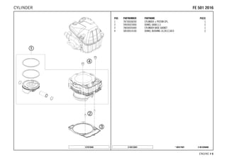 X ON DEMAND* NEW PARTC148133041
ENGINE # 66
POS PARTNUMBER PARTNAME PIECE
1 78730038200 CYLINDER + PISTON CPL. 1
2 59030023000 DOWEL 6X8X11,5 2
3 78030035000 CYLINDER BASE GASKET 1
4 58530014100 DOWEL BUSHING 10,2X12,5X10 2
127873040
FFEE 550011 22001166CYLINDER
 