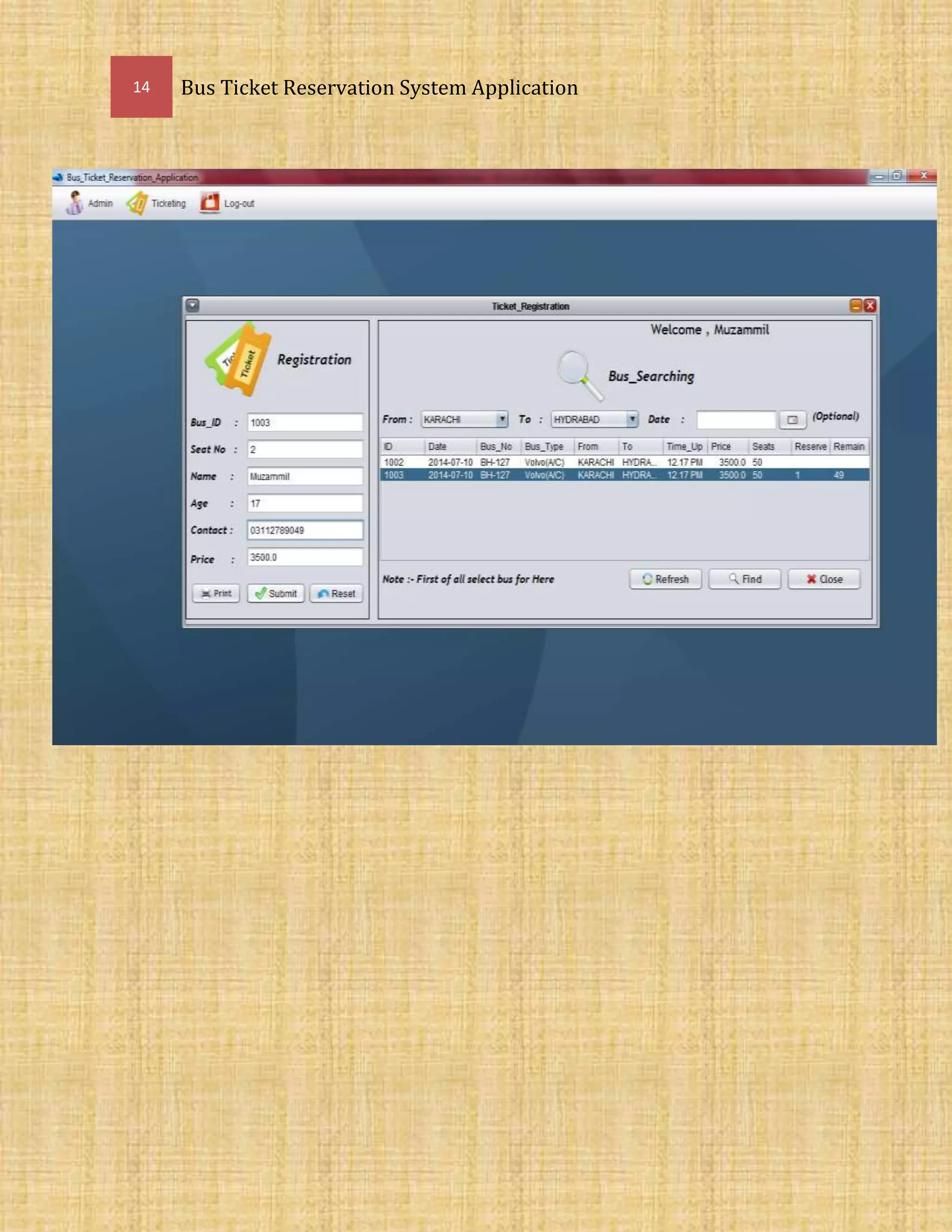 14 Bus Ticket Reservation System Application
 