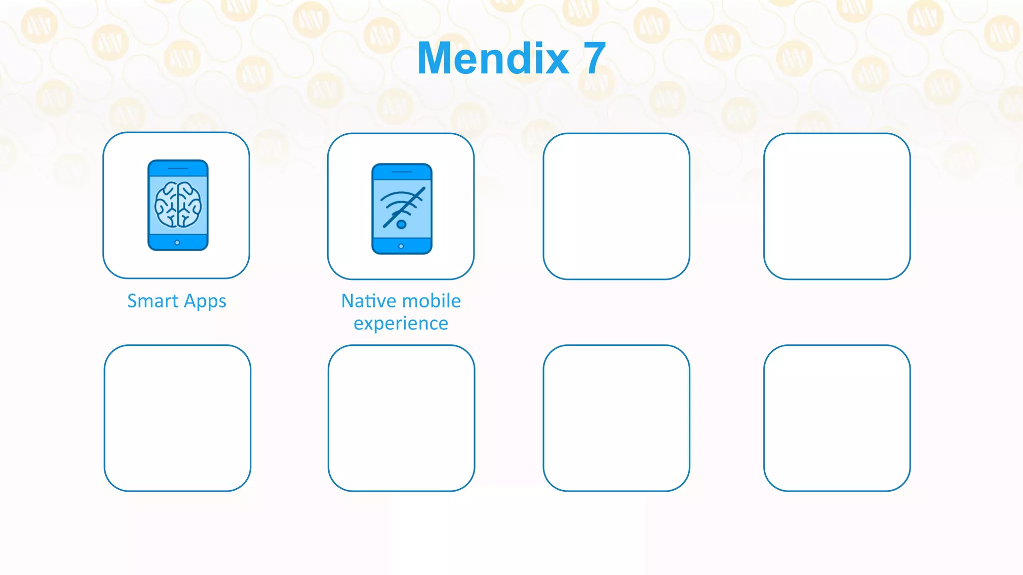 Mendix 7
Smart	
  Apps	
   NaDve	
  mobile	
  
experience	
  
 