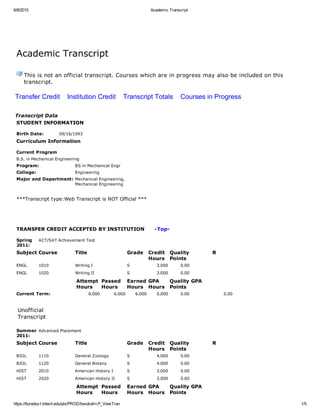 Unofficial Academic Transcript | PDF