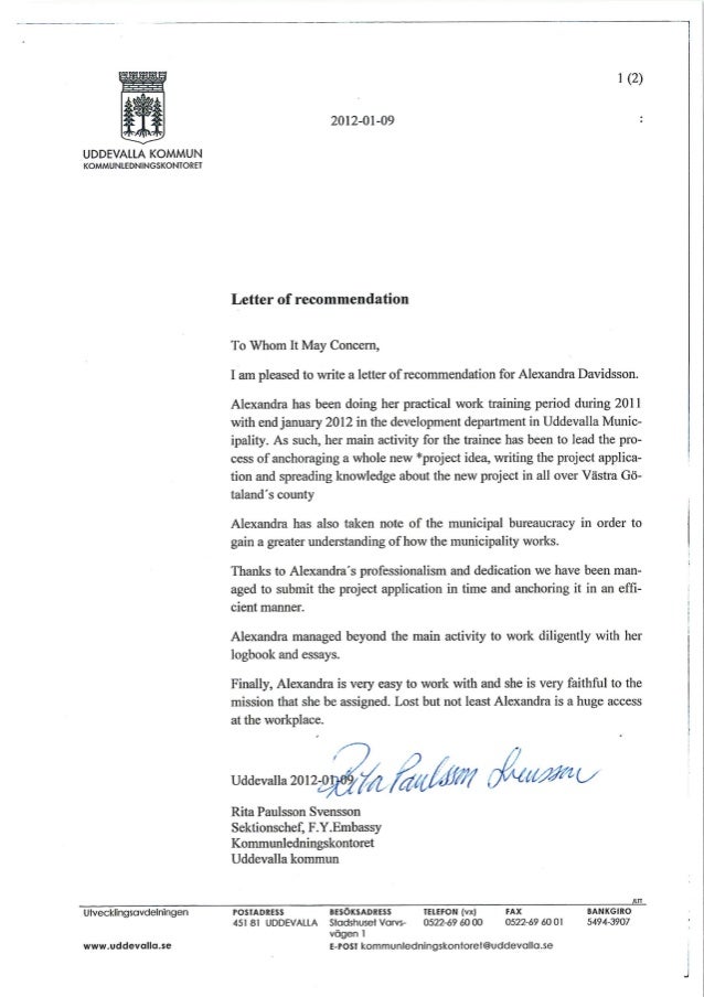letter of recommendation internship executive office executive recommendation letter
