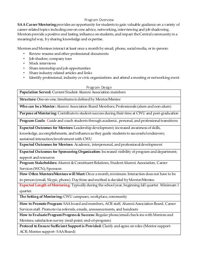 saa career mentoring program outline job shadow opportunities