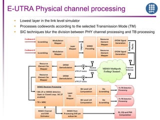 E-UTRA Physical channel processing
 Lowest layer in the link level simulator
 Processes codewords according to the selected Transmission Mode (TM)
 SIC techniques blur the division between PHY channel processing and TB processing
 