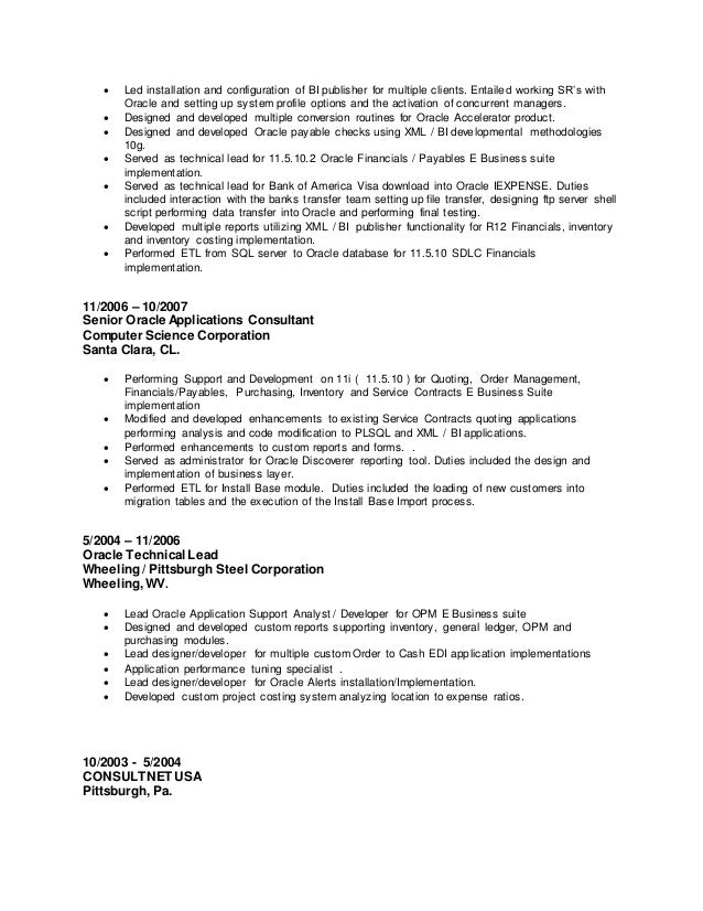 Oracle edi resume