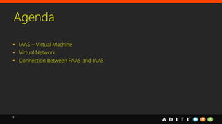 Agenda
2
• IAAS – Virtual Machine
• Virtual Network
• Connection between PAAS and IAAS
 
