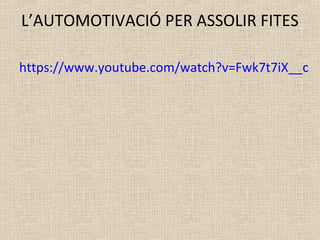 L’AUTOMOTIVACIÓ PER ASSOLIR FITES
https://www.youtube.com/watch?v=Fwk7t7iX__c
 
