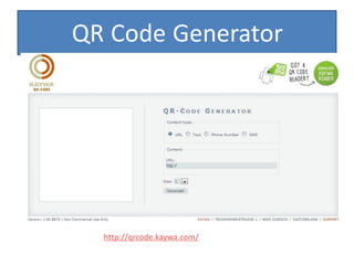 QR Code Generator




  http://qrcode.kaywa.com/
 