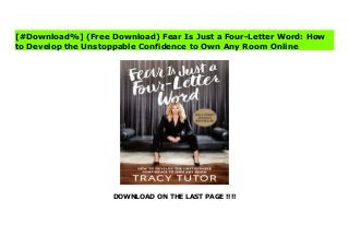 DOWNLOAD ON THE LAST PAGE !!!!
^PDF^ Fear Is Just a Four-Letter Word: How to Develop the Unstoppable Confidence to Own Any Room books From the first female real estate broker on Million Dollar Listing LA, a no-nonsense guide to analyzing big egos, deflecting power plays, and taking control of any room.Behind Tracy Tutor's on-screen persona is an uncanny knack for projecting confidence in the most intimidating of circumstances. The breezy, tough-talking, utterly inimitable businesswoman has rivaled her male co-stars to land increasingly high-profile deals in the world of LA real estate. Now, Tracy is leveraging her years of experience to write the go-to manual for any woman struggling to convince people she's in charge.If you get thrown off course by narcissistic personalities or freaked out by high-stakes situations, don't assume you're weak. When fear is running the show, you get wrapped up in your head and start missing important cues. Yes, the people you're dealing with seem scary, but they're more predictable than you think. Once you understand them, it's easy to push the right levers of influence to get what you want.Through candid, hilarious stories of her rise through a world of misogyny and cutthroat business dealings (text message screen shots from creeps included!), Tracy offers a crash course in the psychology of power dynamics and social signaling. You'll learn:- What five things you should always find out about someone before you meet them - How to choose the perfect outfit for an important meeting, even when dressing on a budget - When and how to use humor strategically to lighten the mood and command authorityThis book is a must-read for any ambitious woman who wants to win her next business confrontation before she even walks into the room.
[#Download%] (Free Download) Fear Is Just a Four-Letter Word: How
to Develop the Unstoppable Confidence to Own Any Room Online
 