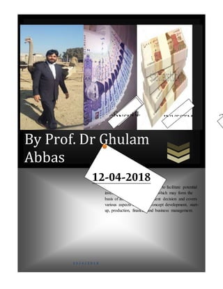 Feasibility report of
twenty five ostriches
By Prof. Dr Ghulam
Abbas
1 2 / 4 / 2 0 1 8
Preface
The purpose of this document is to facilitate potential
investors in Ostrich farming which may form the
basis of an important investment decision and covers
various aspects of project concept development, start-
up, production, finance, and business management.
CONSUL
TANT
INVESTM
ENT
G
PR
CONSULT
ANT
12-04-2018
 