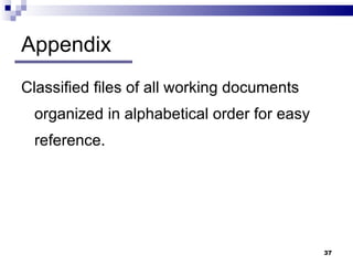 Appendix  Classified files of all working documents organized in alphabetical order for easy reference. 