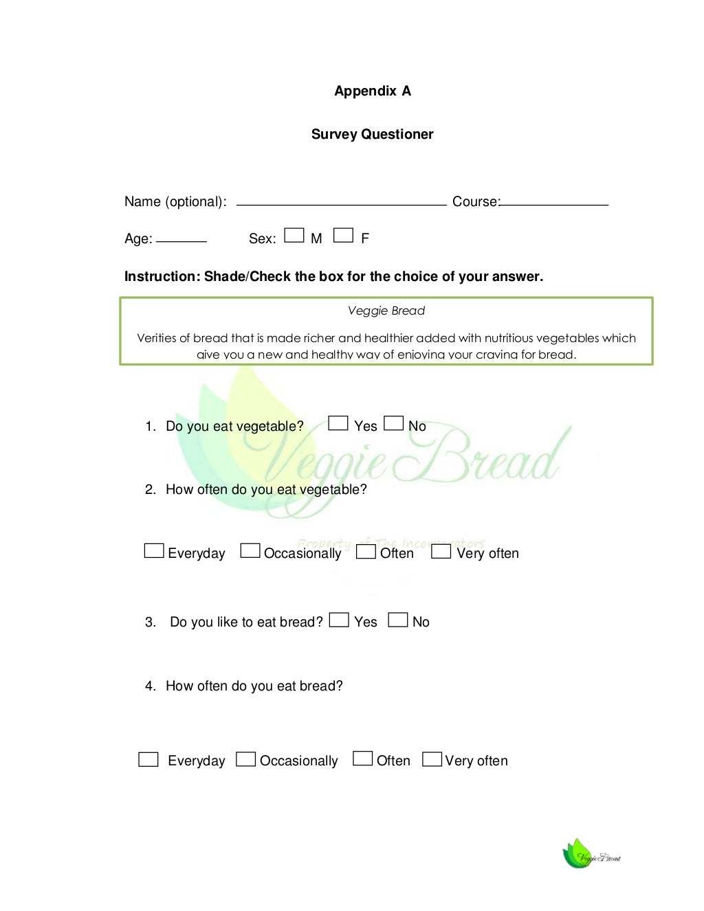 Feasibility Study (Veggie Bread)