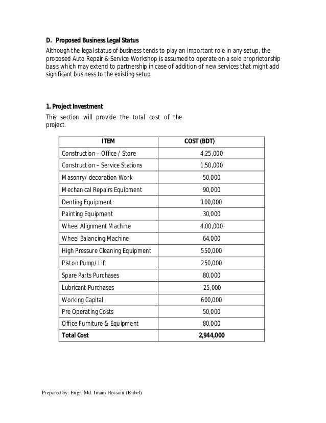 Feasibility study of an Automobile Repair & Service