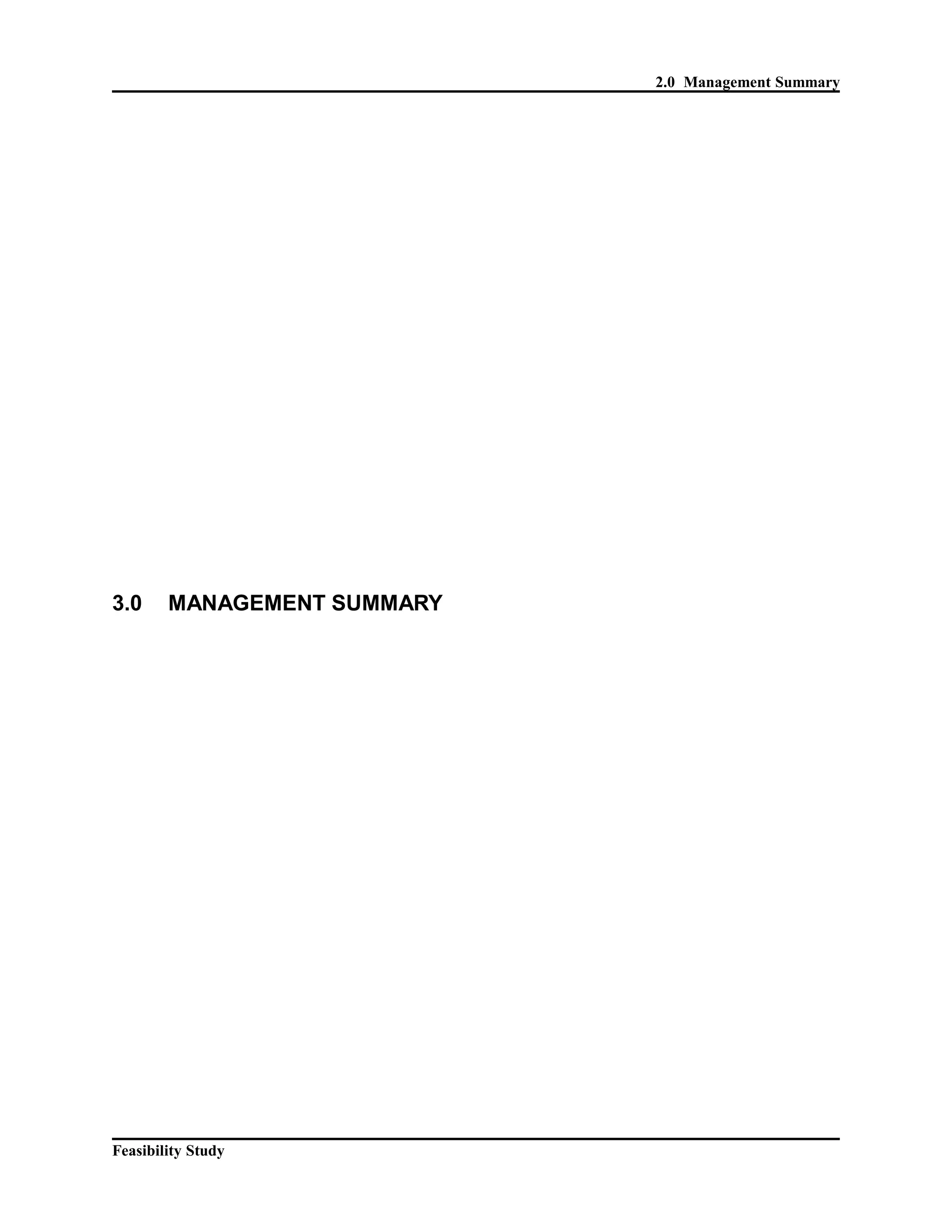2.0 Management Summary 
3.0 MANAGEMENT SUMMARY 
Feasibility Study 
 
