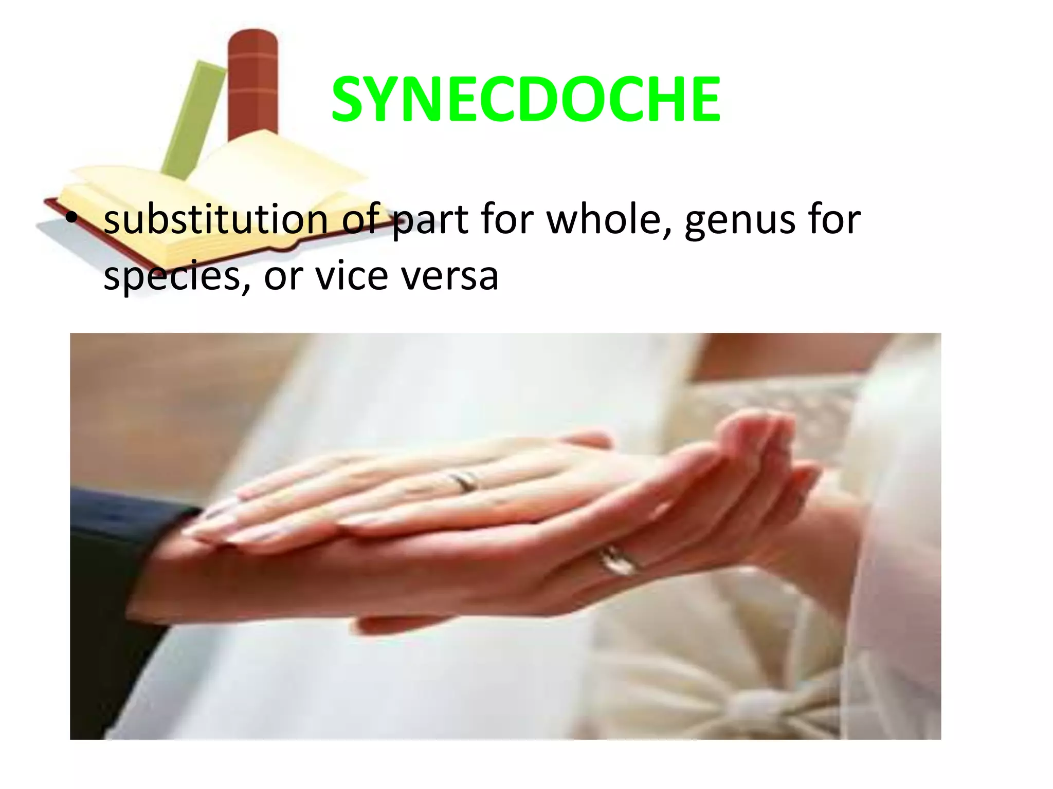 SYNECDOCHEsubstitution of part for whole, genus for species, or vice versa