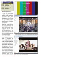 ■ Übersicht der Feedübertragungen des
  heutigen Tages

  In beiden Fällen sind die Fernsehan-
stalten wenig darin interessiert, dass
ihre Zuseher das Rohmaterial empfan-                      ■ Gleich geht‘s los und die Feedübertragung startet
gen können, schließlich möchte man das
fertig produzierte Programm inklusive
Werbung an den Mann bringen. Nicht
ohne Grund bedient man sich deshalb
bei der Übertragung von Studio zu Studio
bzw. von TV-Anstalt zu TV-Anstalt oft
terrestrischer   Glasfaserverbindungen,
die nur dem gewünschten Verbindungs-
partner Zugriff auf das zu übertragende
Material gestatten.

  Glücklicherweise, zumindest für uns
Satelliten-DXer, sind aber meist jene
Feeds am interessantesten, bei denen
vor Ort kein Glasfasernetzwerk zur
Verfügung steht und die Verbindung
zwischen Übertragungswagen und TV-
Anstalt daher über Satellit erfolgen
muss. Allerdings bedienen sich auch hier
die TV-Anstalten so manches techni-
schen Kniffes, damit die Zahl der unge-
betenen Zaungäste überschaubar bleibt.
Im folgenden möchten wir Ihnen die
wichtigsten Möglichkeiten nennen, mit
denen die Sendeanstalten ungewünschte
Zuschauer fernhalten wollen:
                                                          ■ MPEG 4:2:2 Feed aus dem deutschen Bundestag. Mit einem handelsüblichen Digitalreceiver wäre
                                                            dieser Feed nicht darstellbar. Erst der PC und eine entsprechende Software zaubern ein Signal auf
                                                            den Bildschirm.
  Verschlüsselung
   Der effektivste Schutz, um eine Über-
tragung nicht öffentlich einsehbar zu
machen, ist die Verschlüsselung. Wenn
die Übertragung von Studio zu Studio
erfolgt, ist es auch kein Problem, diese
zu realisieren. Etwas schwieriger wird
es, wenn ein mobiler Übertragungswa-
gen zum Einsatz kommt. Der hat zwar
je nach Ausstattung meist die notwen-
dige Verschlüsselungshardware an Bord,
allerdings bedeutet das Einrichten der
Verschlüsselung einen nicht zu unter-
schätzenden Mehraufwand, der gerade
bei Live Berichterstattungen von unvor-
hergesehenen Ereignissen zum Zeitpro-
blem werden kann. In der Regel kommen
bei Feedübertragungen direkt adressier-
bare Verschlüsselungssysteme wie z.B.
PowerVu oder BISS zum Einsatz. Gerade
letzteres zeichnet sich durch ein fixes
Codewort aus, das von Seiten des Sen-
ders festgelegt und dann dem Empfänger
z.B. telefonisch mitgeteilt wird. Selbst
wenn sich jemand größte Mühe gibt, das                   ■ Fashion TV über den ABS1 75° Ost mit einer FEC von 7/8.

158 TELE-satellite International — The World‘s Largest Digital TV Trade Magazine — 09-10/2012 — www.TELE-satellite.com
 