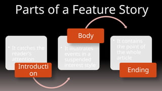 Feature-Writing and its Basic Elements, Tips, and Examples | PPTX