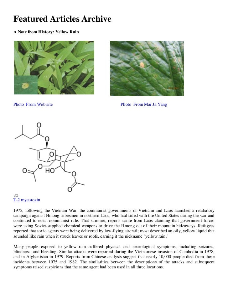 Burmese Army Chemical Weapon used Yellow Rain (acid rain) in Mai Ja