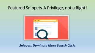Featured Snippets-A Privilege, not a Right!
Snippets Dominate More Search Clicks
 