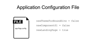 Application Configuration File
app-flags.config
newThemeForBrandSite = false
newComponent01 = false
newLandingPage = true
 