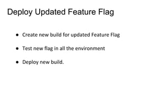 Deploy Updated Feature Flag
● Create new build for updated Feature Flag
● Test new flag in all the environment
● Deploy new build.
 