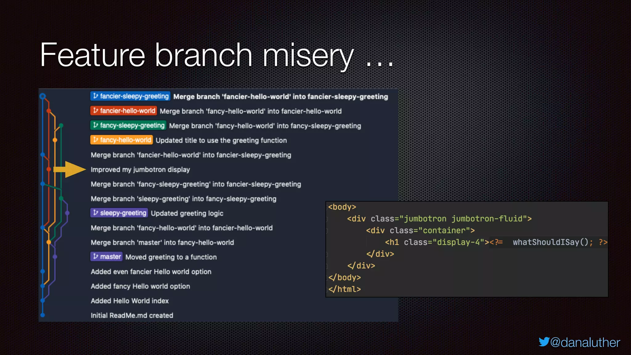 @danaluther
Feature branch misery …
 
