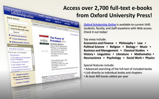 UHD Library Featured Resources and Services - August 2009 | PPTX