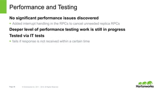 Page 30 © Hortonworks Inc. 2011 – 2014. All Rights Reserved
Performance and Testing
No significant performance issues disc...
