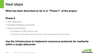 Page 31 © Hortonworks Inc. 2011 – 2014. All Rights Reserved
Next steps
What has been described so far is in “Phase-1” of t...