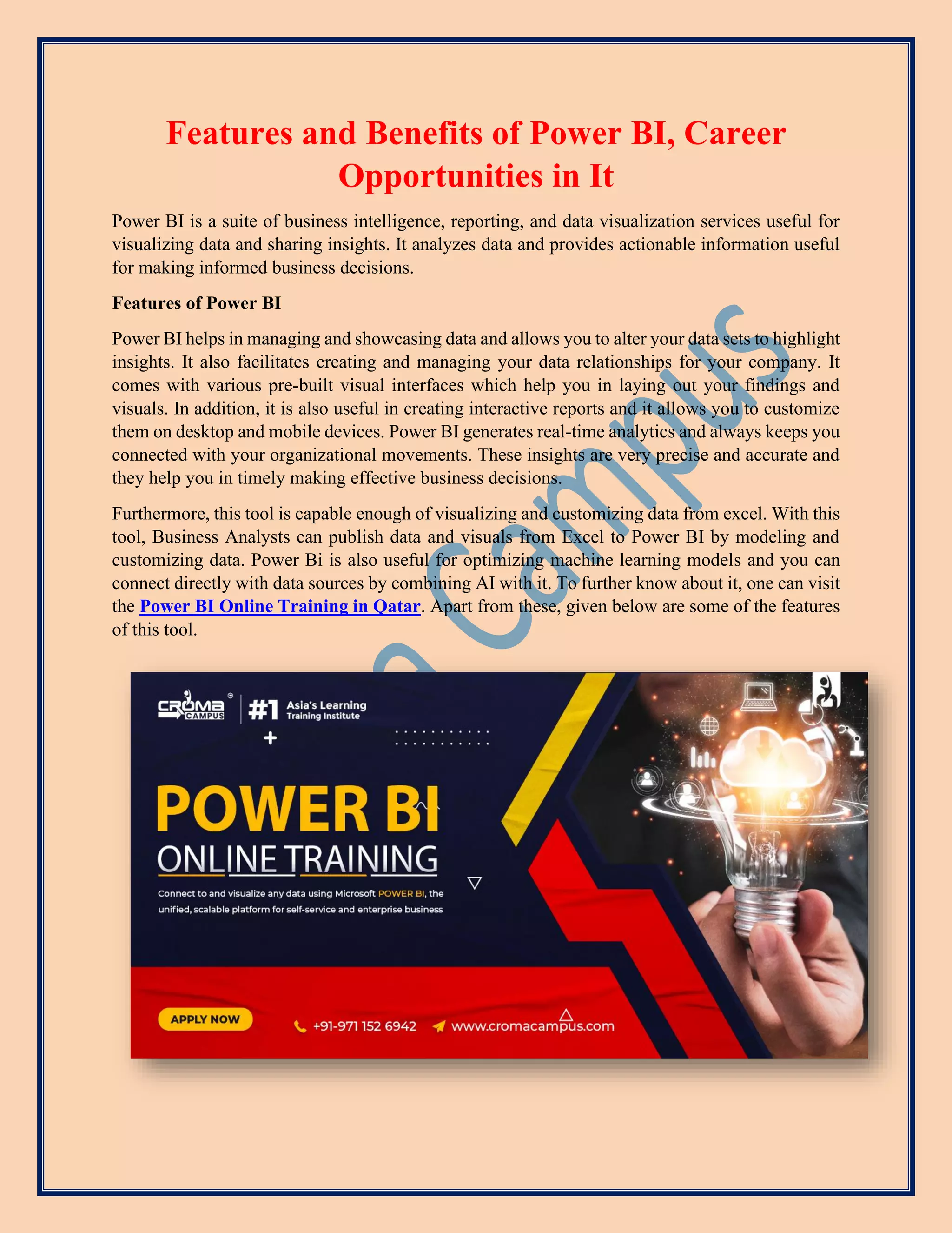 Features and Benefits of Power BI | PDF
