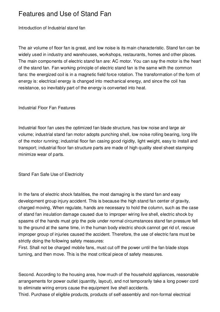 Features and Use of Stand Fan