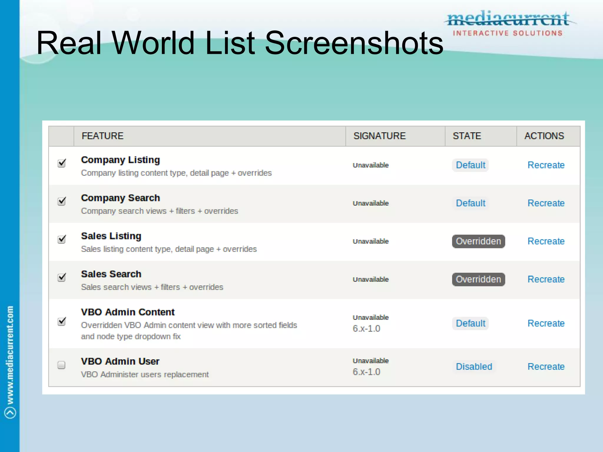 Real World List Screenshots
 