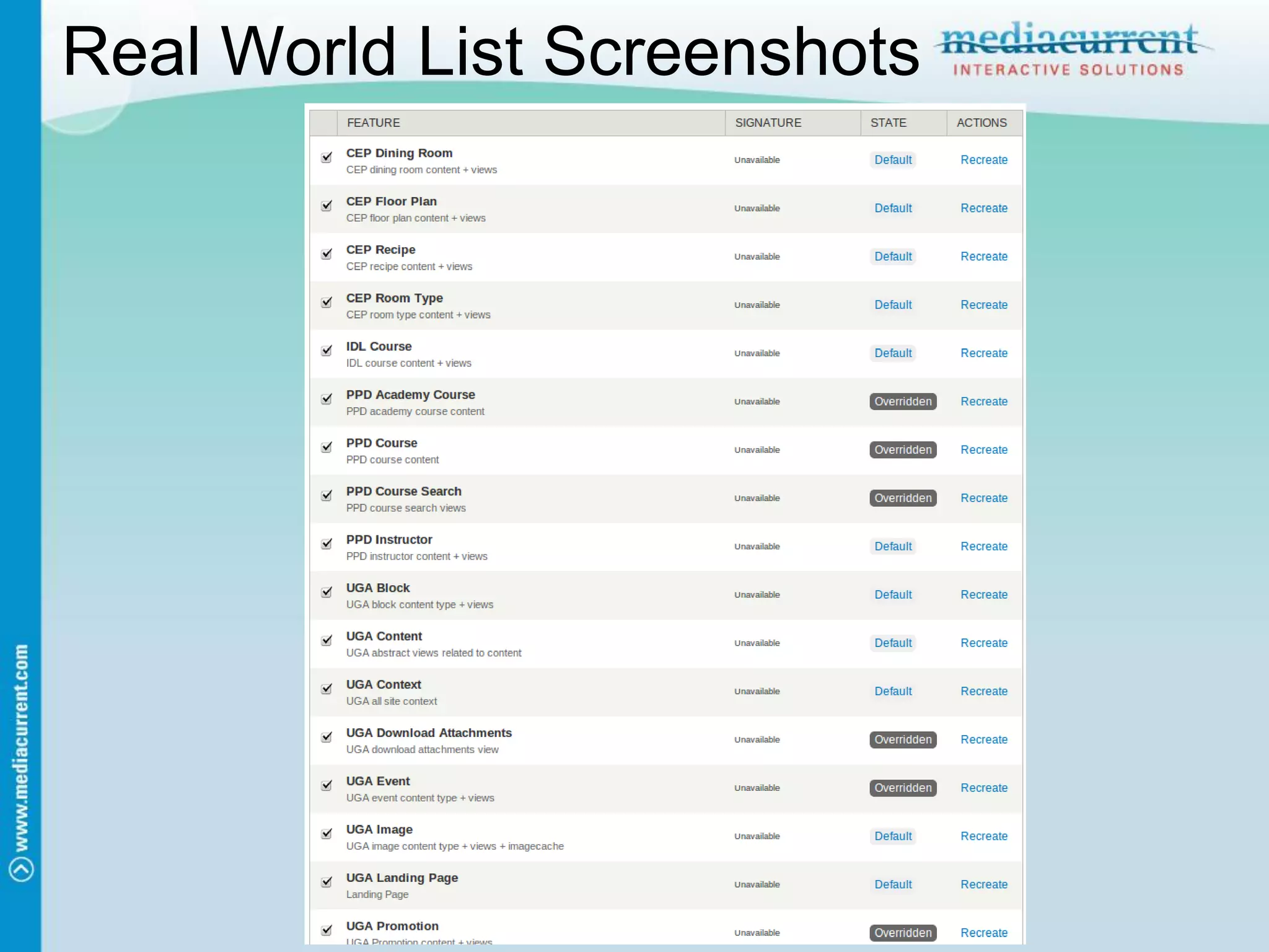 Real World List Screenshots
 