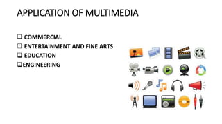 APPLICATION OF MULTIMEDIA
 COMMERCIAL
 ENTERTAINMENT AND FINE ARTS
 EDUCATION
ENGINEERING
 