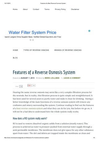 Features of a Best Reverse Osmosis System