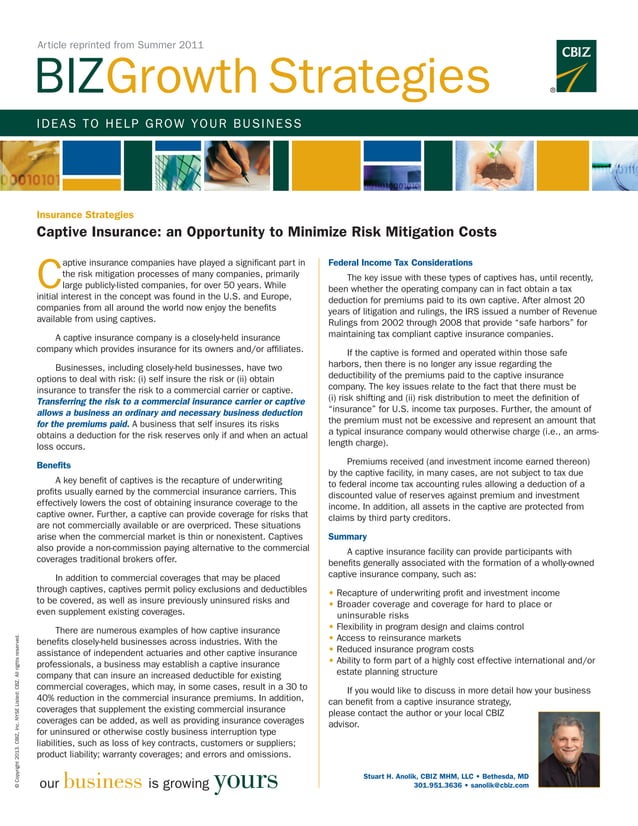 Features of a Captive Insurance Strategy | PDF