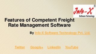 Features of Competent Freight
Rate Management Software
By Info-X Software Technology Pvt. Ltd.
Twitter Google+ LinkedIn YouTube
 