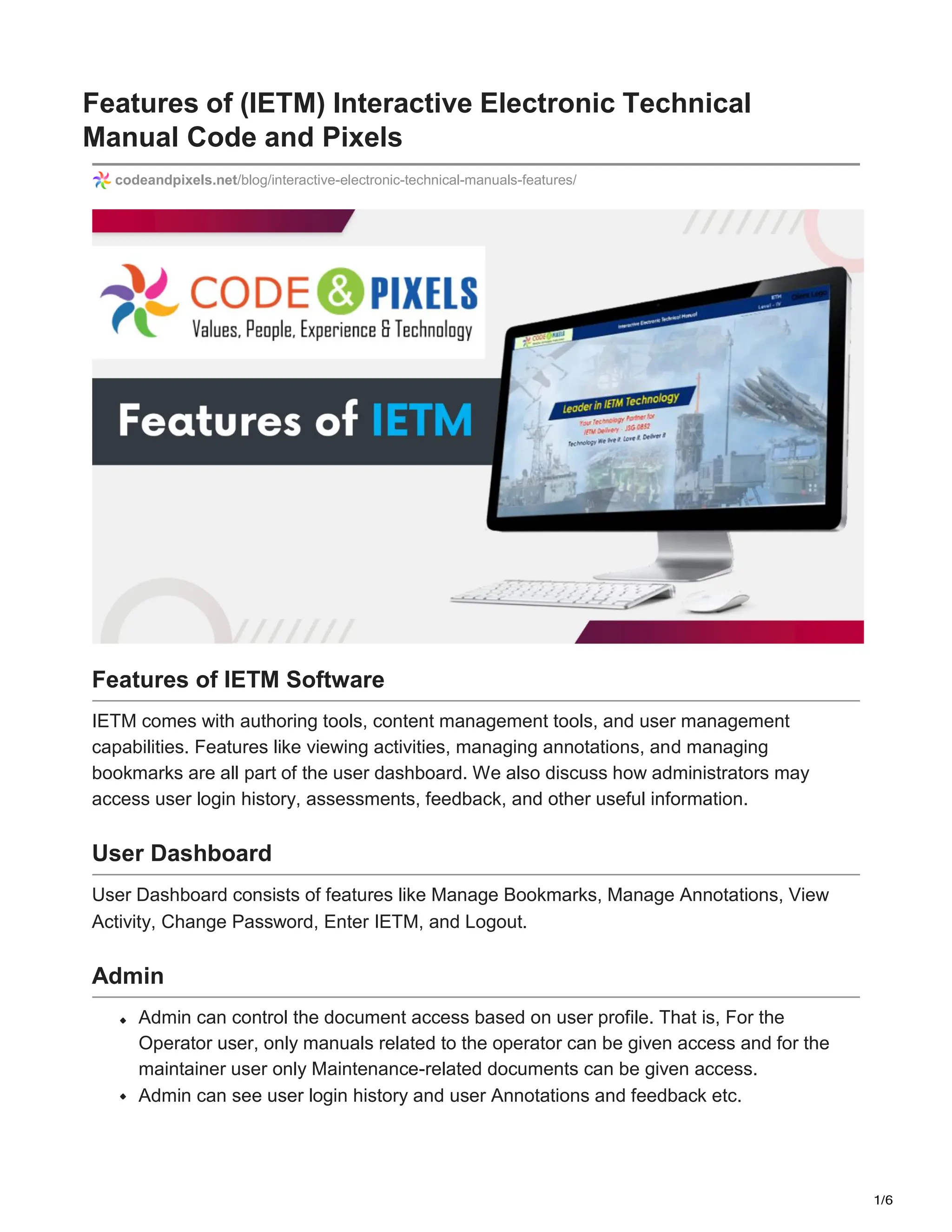 Features of IETM Interactive Electronic Technical Manual Code and ...