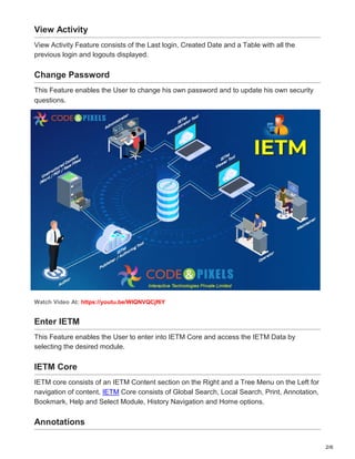 Features of IETM Interactive Electronic Technical Manual Code and ...