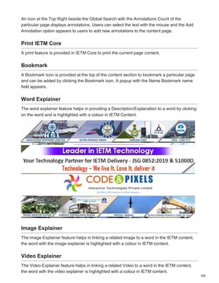Features of IETM Interactive Electronic Technical Manual Code and ...