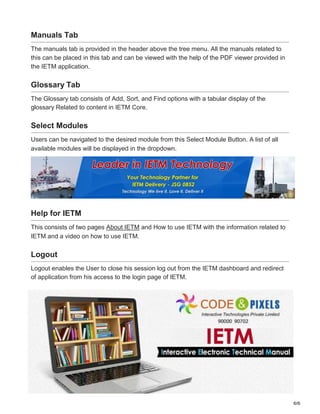 Features of IETM Interactive Electronic Technical Manual Code and ...