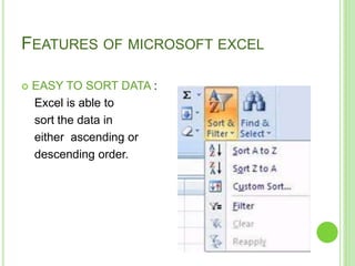 FEATURES OF MICROSOFT EXCEL | PPTX