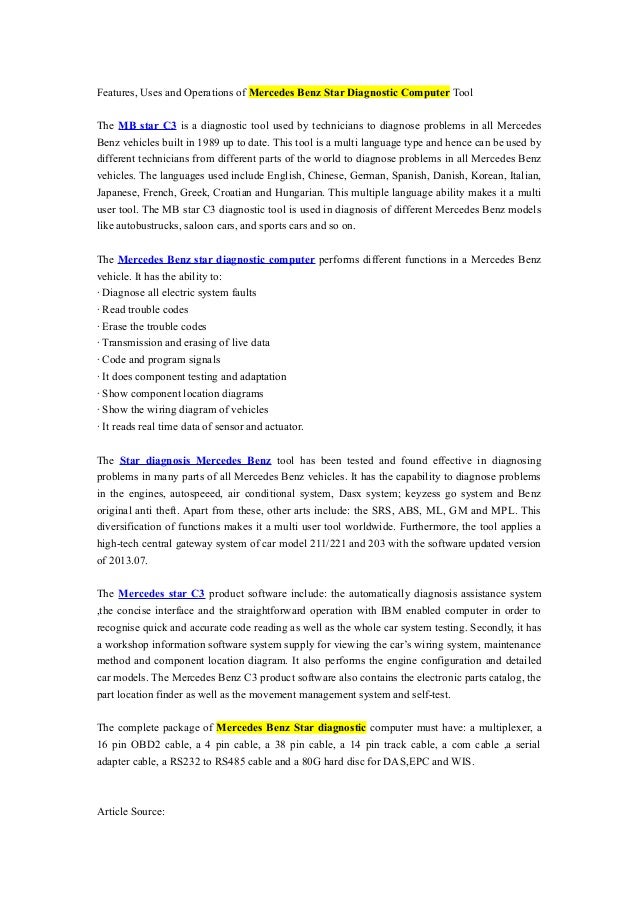 Features Uses And Operations Of Mercedes Benz Star Diagnostic Comput