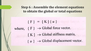 Step 6 : Assemble the element equations
to obtain the global or total equations
 
