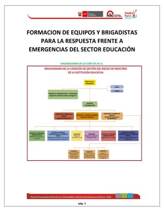 pág. 1
FORMACION DE EQUIPOS Y BRIGADISTAS
PARA LA RESPUESTA FRENTE A
EMERGENCIAS DEL SECTOR EDUCACIÓN
ORGANIGRAMA DE LA CGRD DE LA I.E.
 