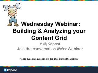 Wednesday Webinar:
Building & Analyzing your
       Content Grid
             t: @Kapost
 Join the conversation #WedWebinar

  Please type any questions in the chat during the webinar
 