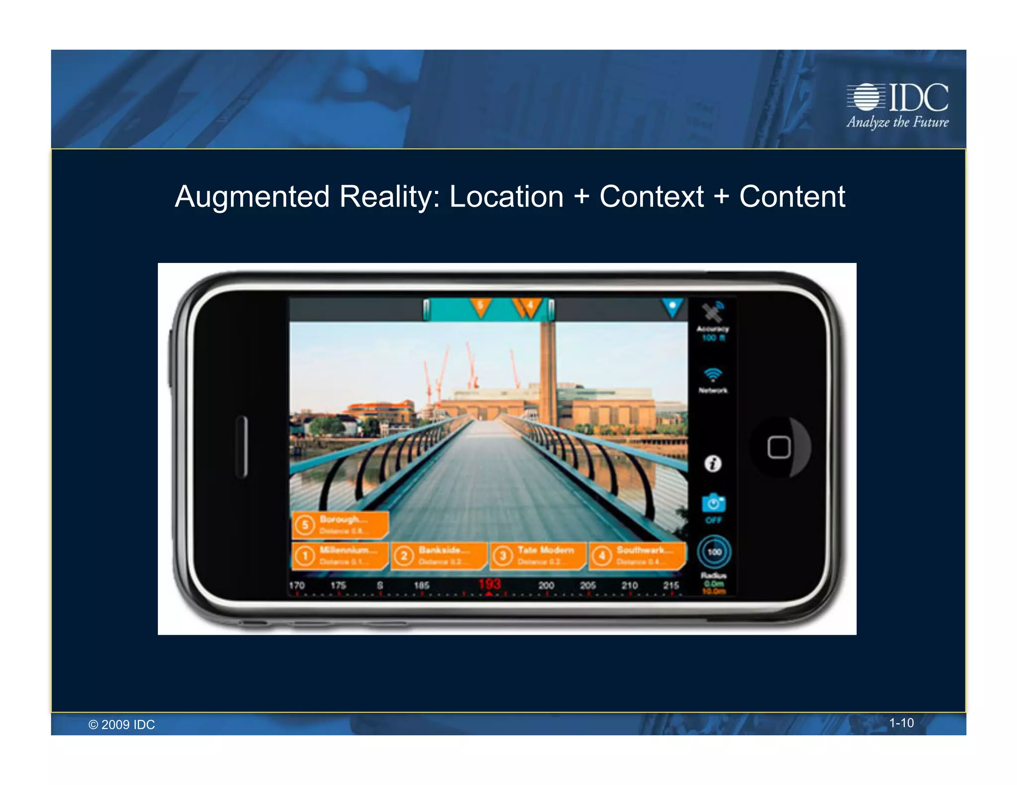 Augmented Reality: Location + Context + Content




© 2009 IDC                                                     1-10
 