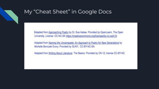 My “Cheat Sheet” in Google Docs
 