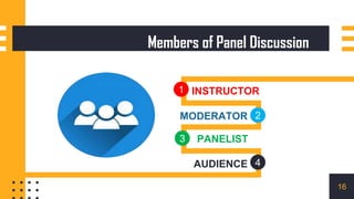 Members of Panel Discussion
3 PANELIST
4
AUDIENCE
2
MODERATOR
1 INSTRUCTOR
1
6
16
 