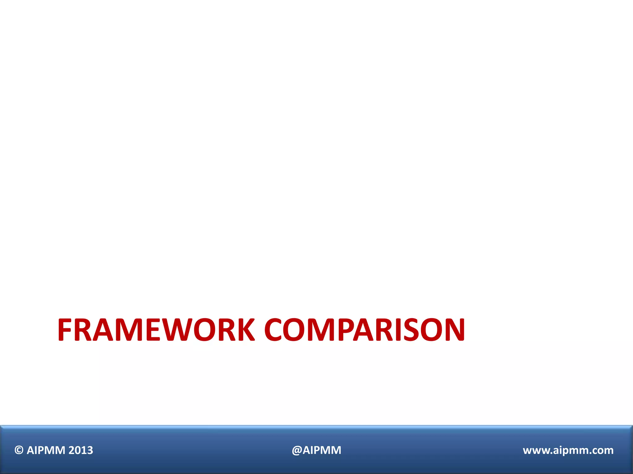 FRAMEWORK COMPARISON


© AIPMM 2013     @AIPMM      www.aipmm.com
 